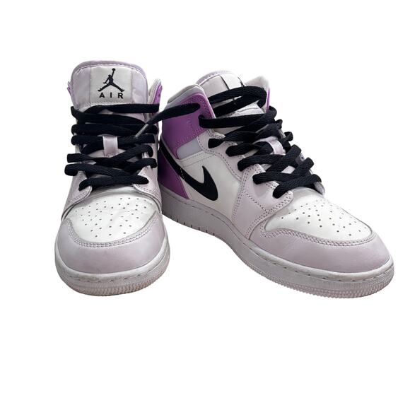 Nike Air Jordan 1 Mid Court White Purple Black Youth Size 5Y - Picture 5 of 7